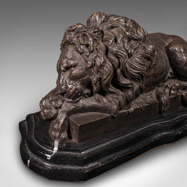 Vintage Recumbent Lion, French, Bronze, Marble, After Canova, Mid 20th Century