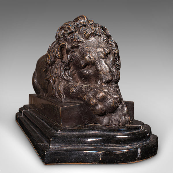 Vintage Recumbent Lion, French, Bronze, Marble, After Canova, Mid 20th Century