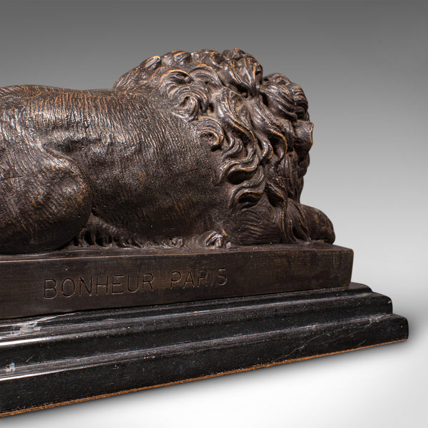 Vintage Recumbent Lion, French, Bronze, Marble, After Canova, Mid 20th Century
