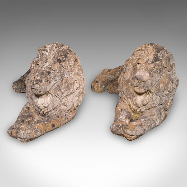 Pair of Antique Garden Lions, English, Outdoor, Fireside, Ornamental, Edwardian