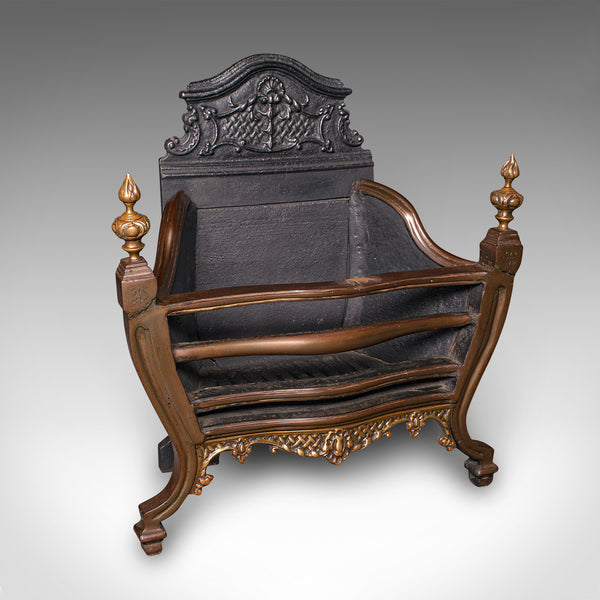 Antique Fire Basket, English, Cast Iron, Hearth, Georgian Revival, Victorian
