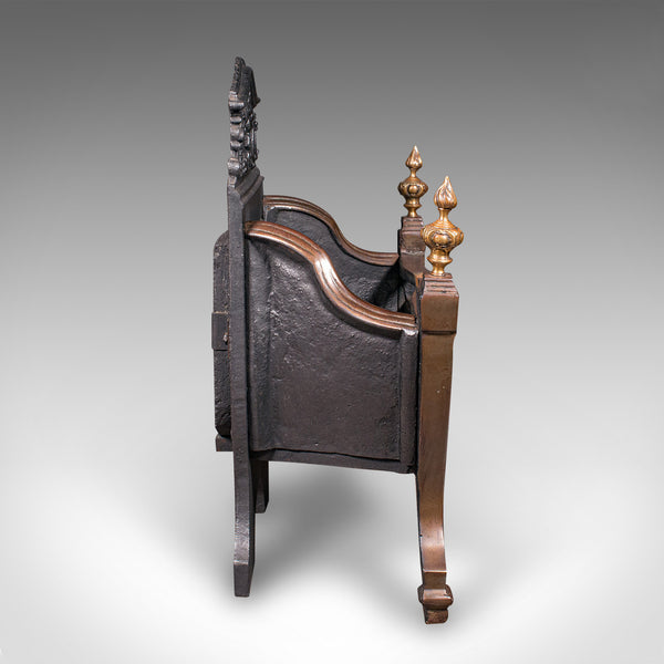 Antique Fire Basket, English, Cast Iron, Hearth, Georgian Revival, Victorian