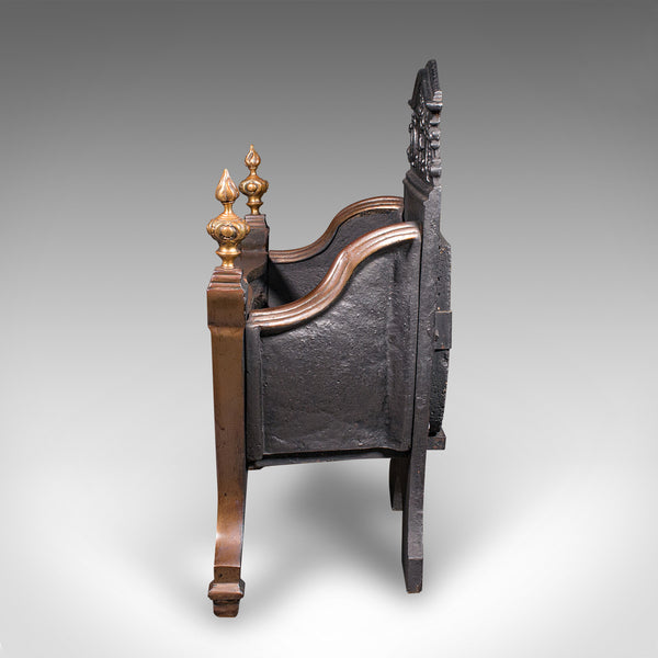 Antique Fire Basket, English, Cast Iron, Hearth, Georgian Revival, Victorian