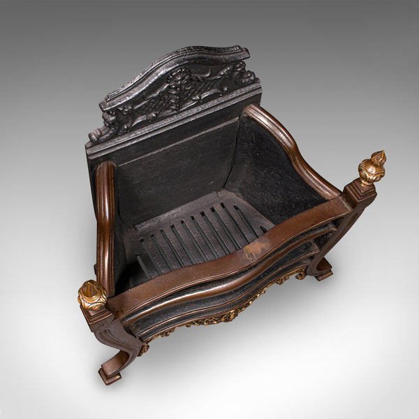 Antique Fire Basket, English, Cast Iron, Hearth, Georgian Revival, Victorian