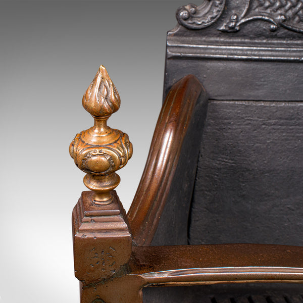 Antique Fire Basket, English, Cast Iron, Hearth, Georgian Revival, Victorian