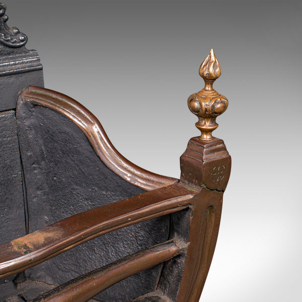 Antique Fire Basket, English, Cast Iron, Hearth, Georgian Revival, Victorian