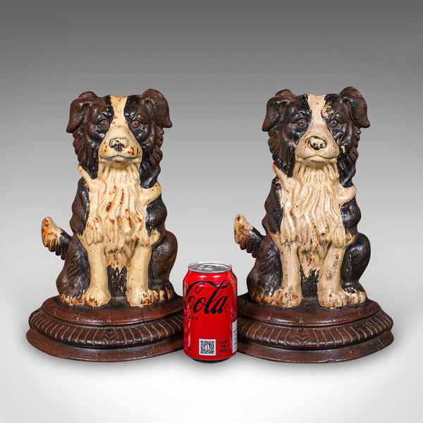 Pair of Antique Border Collie Doorstops, English, Dog, Door Keepers, Victorian