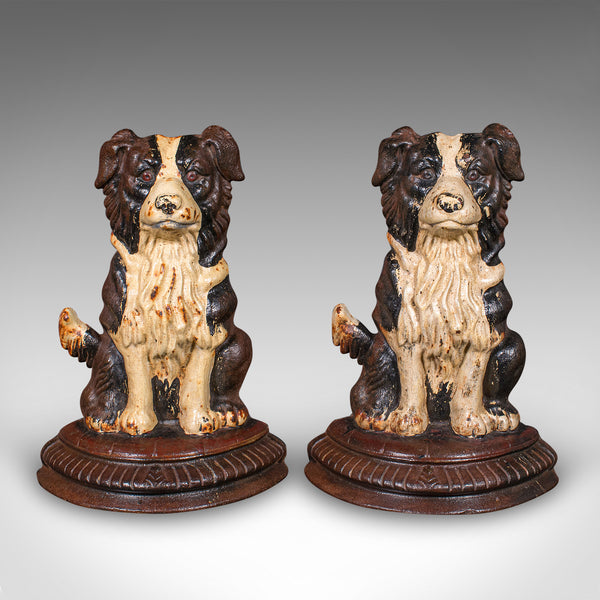 Pair of Antique Border Collie Doorstops, English, Dog, Door Keepers, Victorian