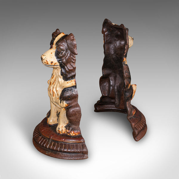 Pair of Antique Border Collie Doorstops, English, Dog, Door Keepers, Victorian