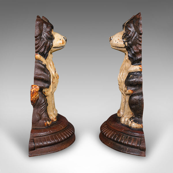 Pair of Antique Border Collie Doorstops, English, Dog, Door Keepers, Victorian