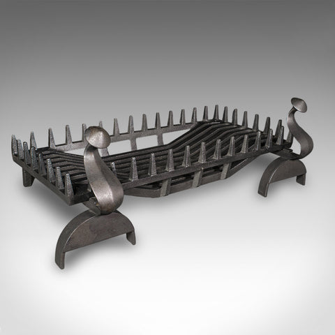 Large Antique Fireplace Set, English, Fire Basket, Andirons, Gothic, Edwardian