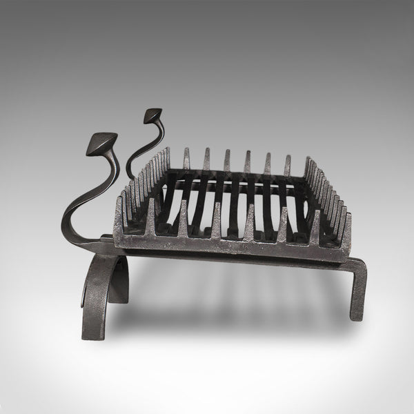 Large Antique Fireplace Set, English, Fire Basket, Andirons, Gothic, Edwardian