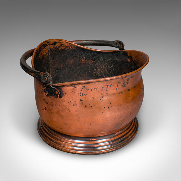 Vintage Regimental Mess Coal Bucket, English, Copper, Fireside Helmet Scuttle