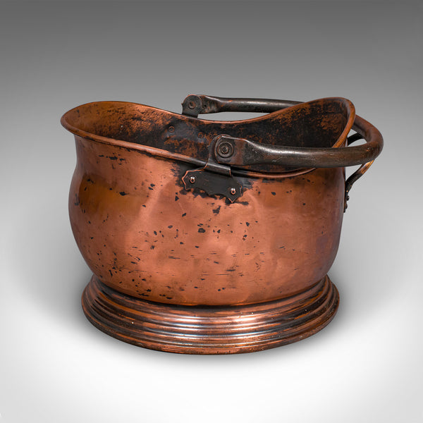 Vintage Regimental Mess Coal Bucket, English, Copper, Fireside Helmet Scuttle