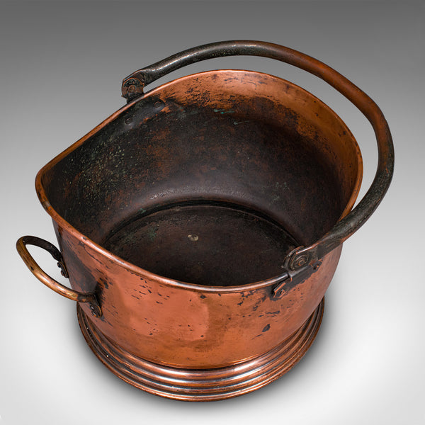 Vintage Regimental Mess Coal Bucket, English, Copper, Fireside Helmet Scuttle