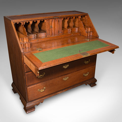 Large Antique Fall-Front Bureau, English, Oak, Writing Cabinet, Georgian, C.1750