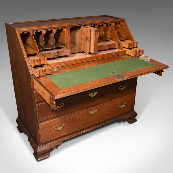 Large Antique Fall-Front Bureau, English, Oak, Writing Cabinet, Georgian, C.1750