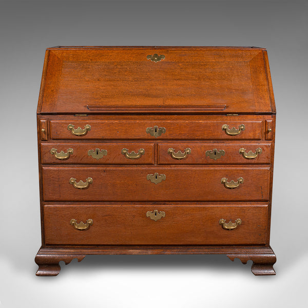 Large Antique Fall-Front Bureau, English, Oak, Writing Cabinet, Georgian, C.1750
