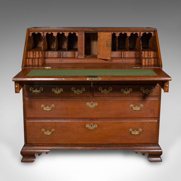 Large Antique Fall-Front Bureau, English, Oak, Writing Cabinet, Georgian, C.1750