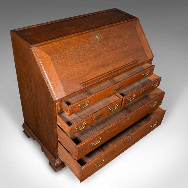 Large Antique Fall-Front Bureau, English, Oak, Writing Cabinet, Georgian, C.1750
