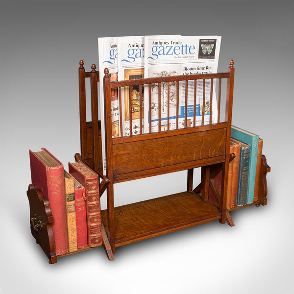 Antique Metamorphic Canterbury Stand, English, Oak, Magazine Rack, Edwardian