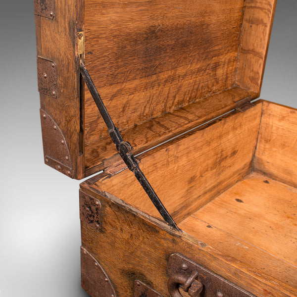 Antique Silver Chest, English Oak, Steel Bound, Steamer Trunk, Victorian, C.1900