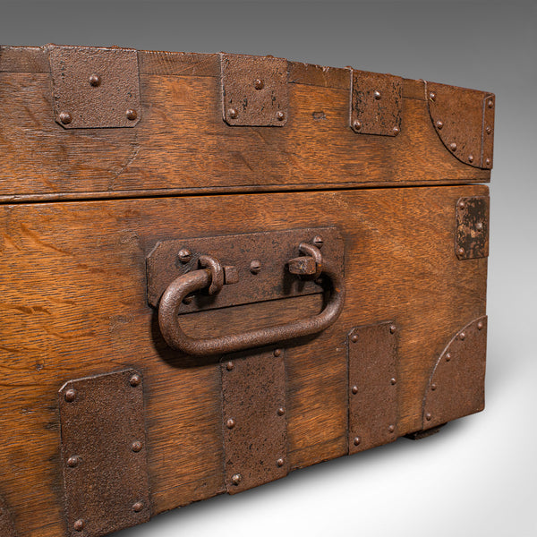 Antique Silver Chest, English Oak, Steel Bound, Steamer Trunk, Victorian, C.1900