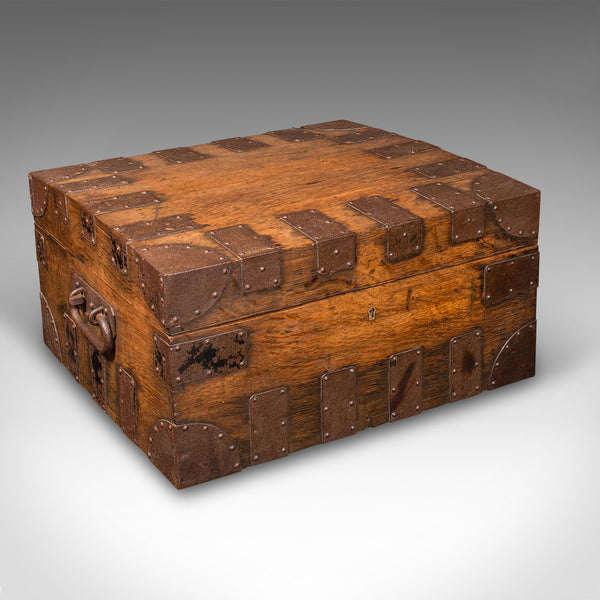 Antique Silver Chest, English Oak, Steel Bound, Steamer Trunk, Victorian, C.1900