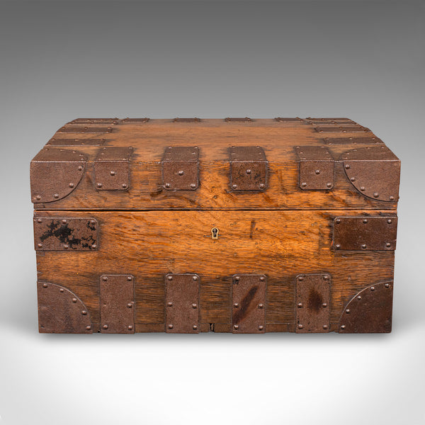 Antique Silver Chest, English Oak, Steel Bound, Steamer Trunk, Victorian, C.1900