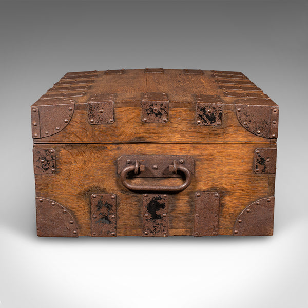 Antique Silver Chest, English Oak, Steel Bound, Steamer Trunk, Victorian, C.1900