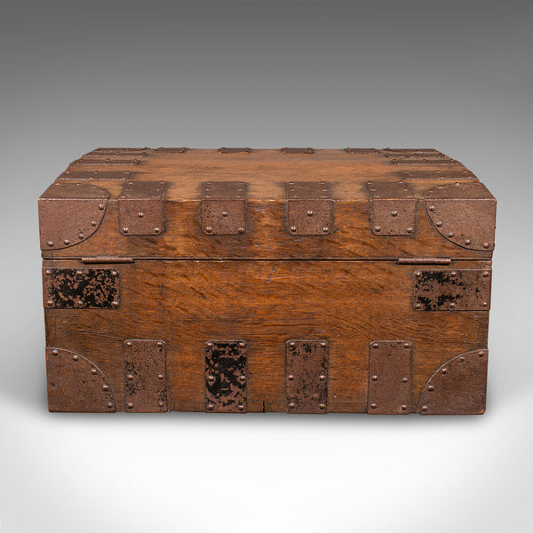Antique Silver Chest, English Oak, Steel Bound, Steamer Trunk, Victorian, C.1900