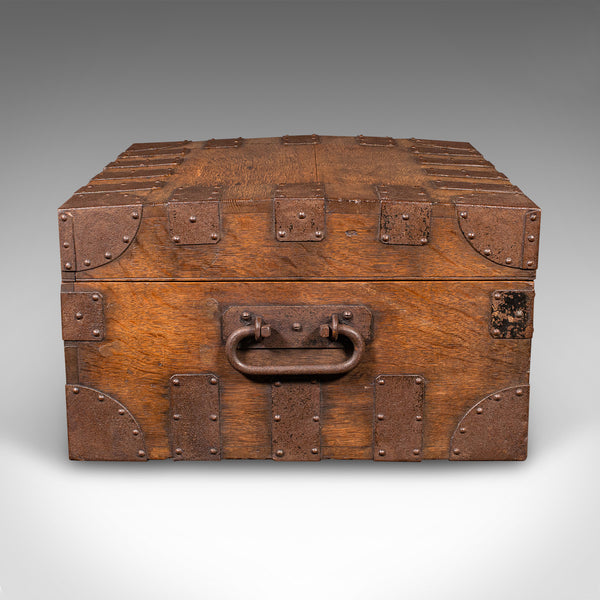 Antique Silver Chest, English Oak, Steel Bound, Steamer Trunk, Victorian, C.1900