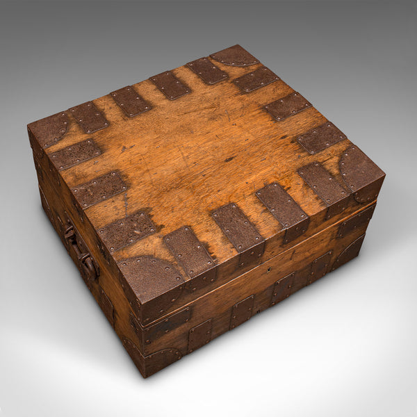 Antique Silver Chest, English Oak, Steel Bound, Steamer Trunk, Victorian, C.1900