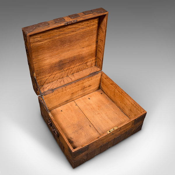 Antique Silver Chest, English Oak, Steel Bound, Steamer Trunk, Victorian, C.1900