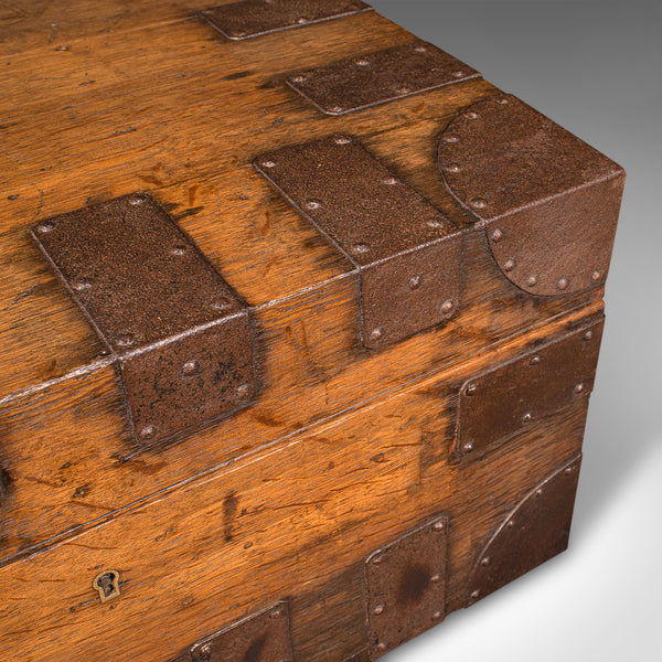 Antique Silver Chest, English Oak, Steel Bound, Steamer Trunk, Victorian, C.1900