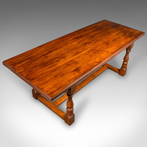6 Seat Antique Dining Table, English, Oak, Country Kitchen, Refectory, Edwardian