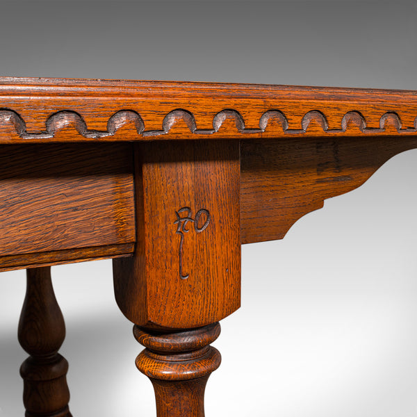 6 Seat Antique Dining Table, English, Oak, Country Kitchen, Refectory, Edwardian