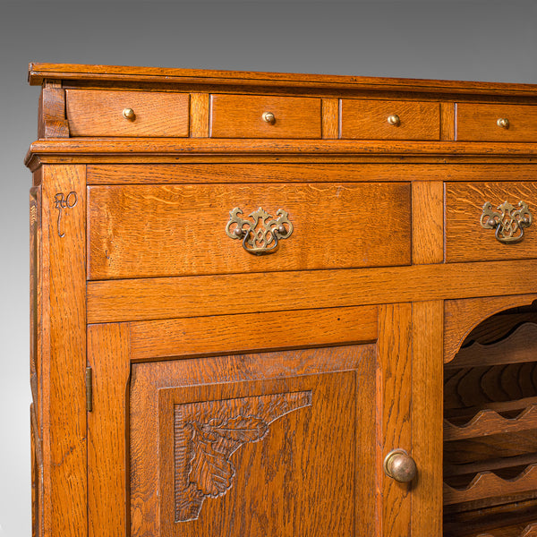 Large Antique Dresser Base, English Oak, Sideboard, Buffet, Wine Rack, Edwardian