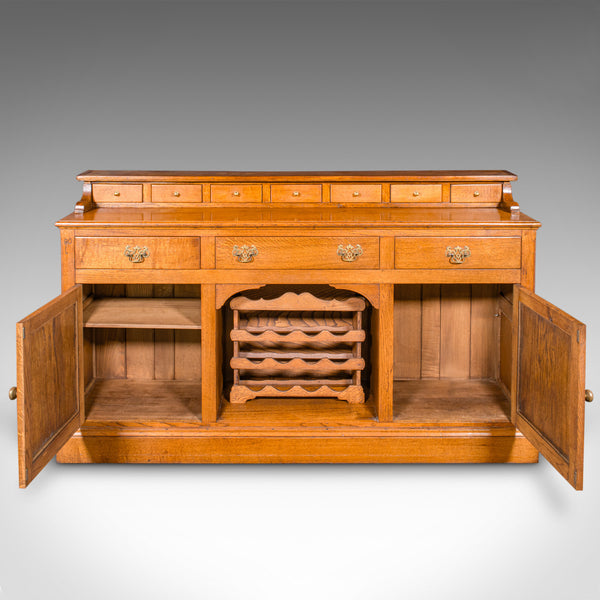 Large Antique Dresser Base, English Oak, Sideboard, Buffet, Wine Rack, Edwardian