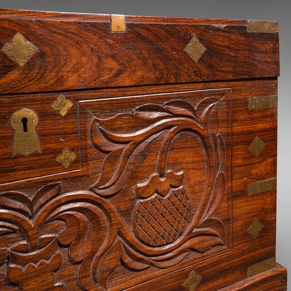 Antique Celebration Chest, Indian, Teak, Brass, Trunk, Coffee Table, Victorian