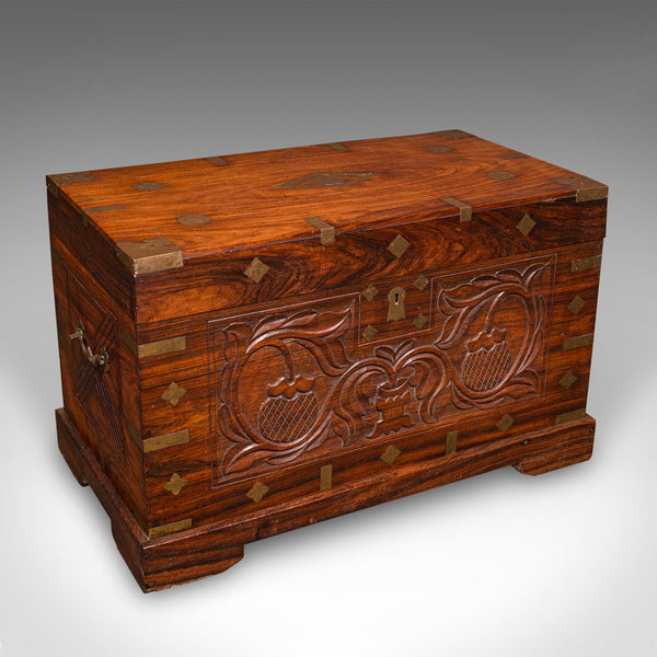 Antique Celebration Chest, Indian, Teak, Brass, Trunk, Coffee Table, Victorian