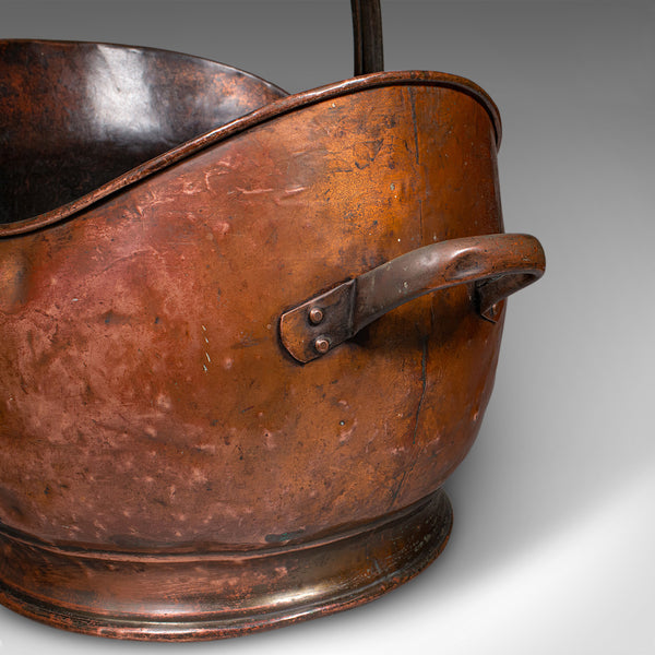Vintage Helmet Coal Scuttle, English Copper, Fireside Basket, Victorian Revival