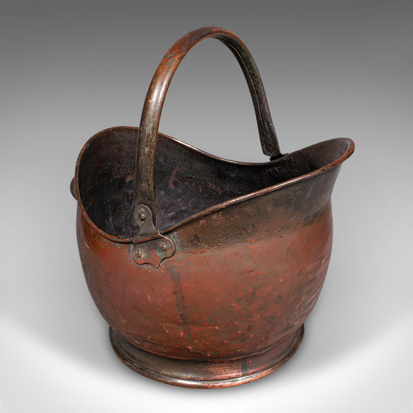 Vintage Helmet Coal Scuttle, English Copper, Fireside Basket, Victorian Revival