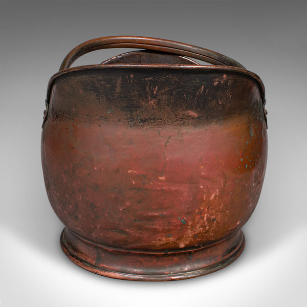 Vintage Helmet Coal Scuttle, English Copper, Fireside Basket, Victorian Revival