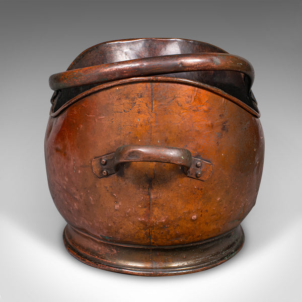 Vintage Helmet Coal Scuttle, English Copper, Fireside Basket, Victorian Revival