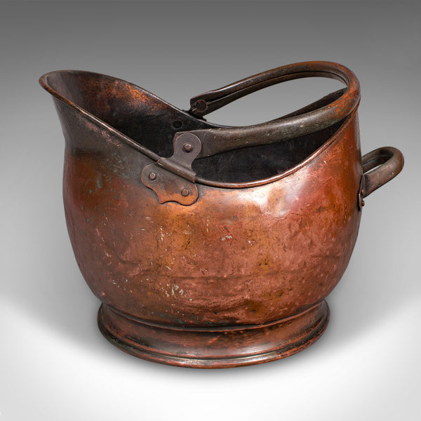 Vintage Helmet Coal Scuttle, English Copper, Fireside Basket, Victorian Revival