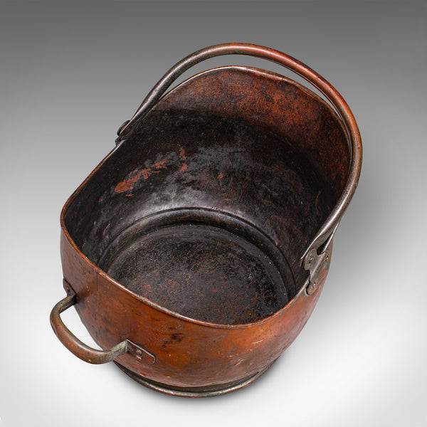 Vintage Helmet Coal Scuttle, English Copper, Fireside Basket, Victorian Revival