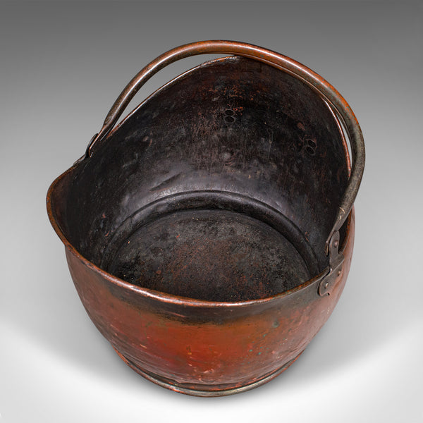 Vintage Helmet Coal Scuttle, English Copper, Fireside Basket, Victorian Revival