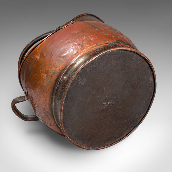 Vintage Helmet Coal Scuttle, English Copper, Fireside Basket, Victorian Revival