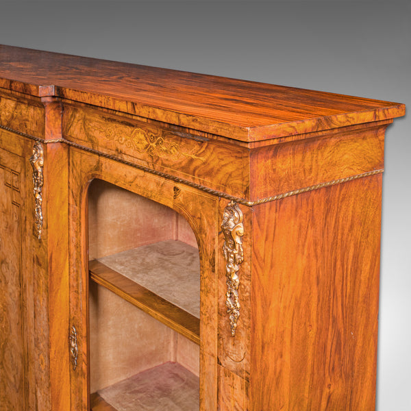Antique Display Bookcase, English, Walnut, Breakfront Library Cabinet, Regency